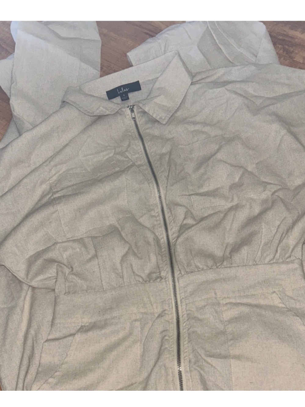 Lulu's Light Beige Zip-Front Jumpsuit